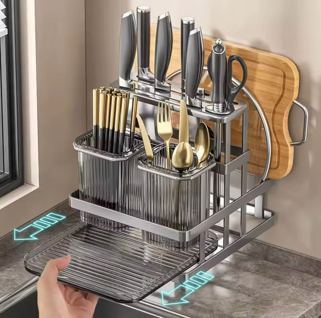 Wall Mounted Cutlery Organizer, Cutlery Organizer With Drain Shelf, Metal Drain Storage Rack Wall Mounted Cutlery Organizer, Cutlery Organizer With Drain Shelf, Metal Drain Storage Rack